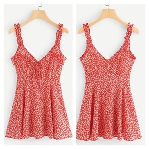 Calico Print Ruffle Trim Cocktail Dress